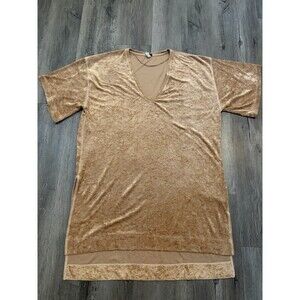 Free People We The Free Luxe Crushed Velvet Oversized Tunic Dress Top Gold Med